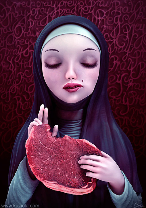 508x720, 101 Kb / монашка, ест, мясо