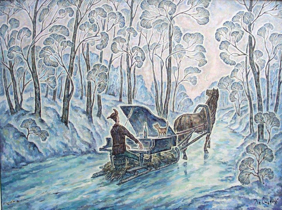 960x715, 164 Kb / рояль, фортепиано, кот, бутылка, ушанка, телега, ватник, зима