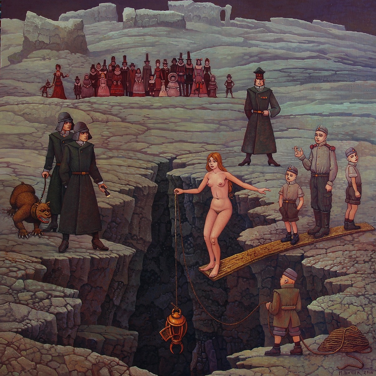 1200x1200, 486 Kb / женщина, фонарь, пропасть, солдаты, зеваки, веревка