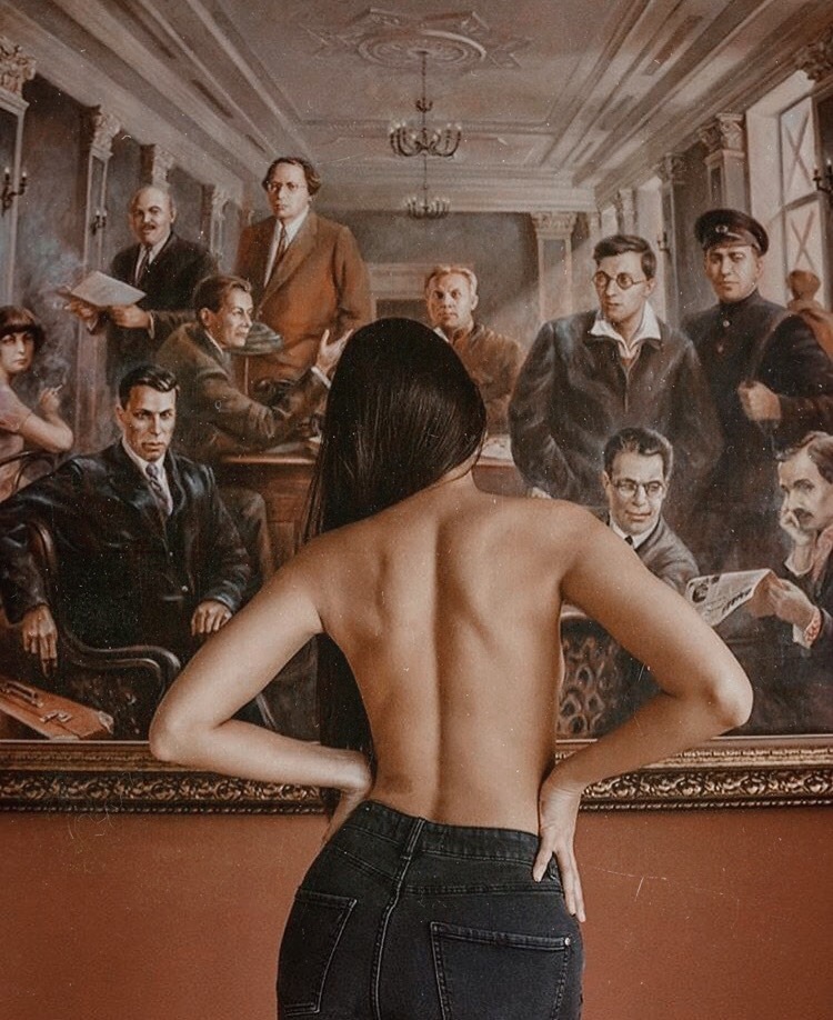 750x918, 185 Kb / девка, спиной, картина, мужики, дом печати