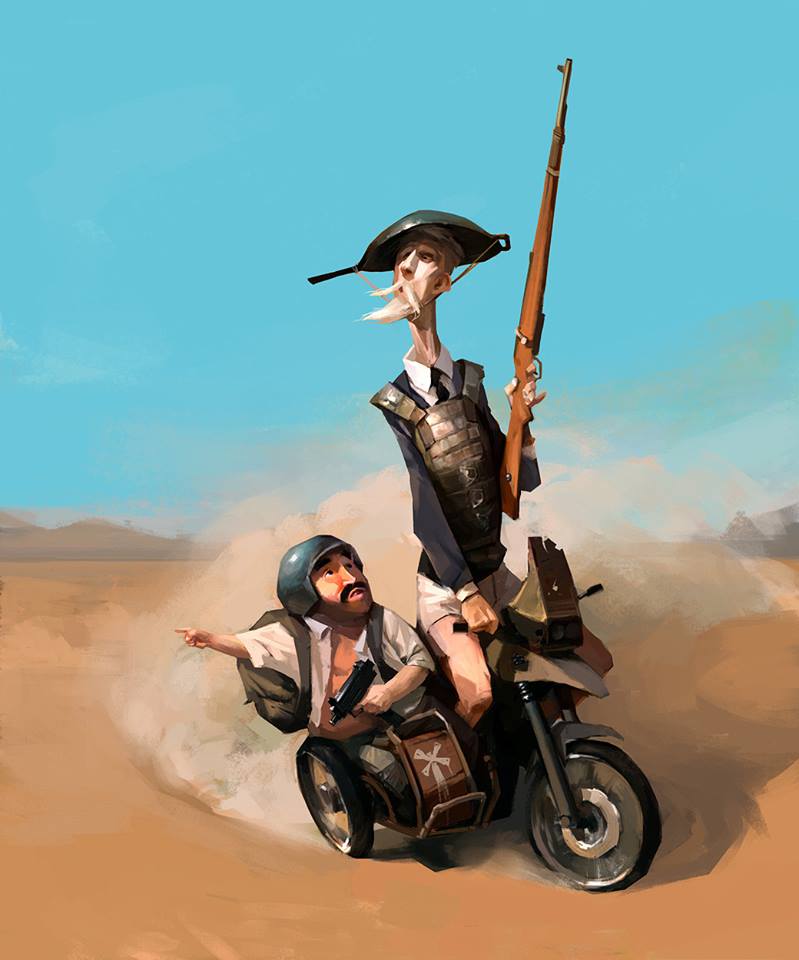 799x960, 54 Kb / дон кихот, санчо панса, мотоцикл, рисунок, владимир малаховский