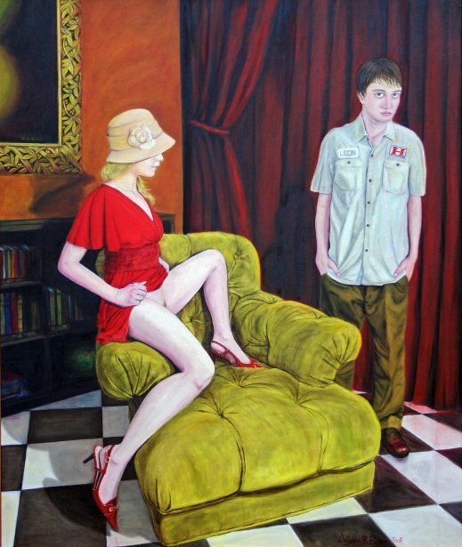 519x615, 60 Kb / кресло, девка, рисунок, юноша, застенчивый