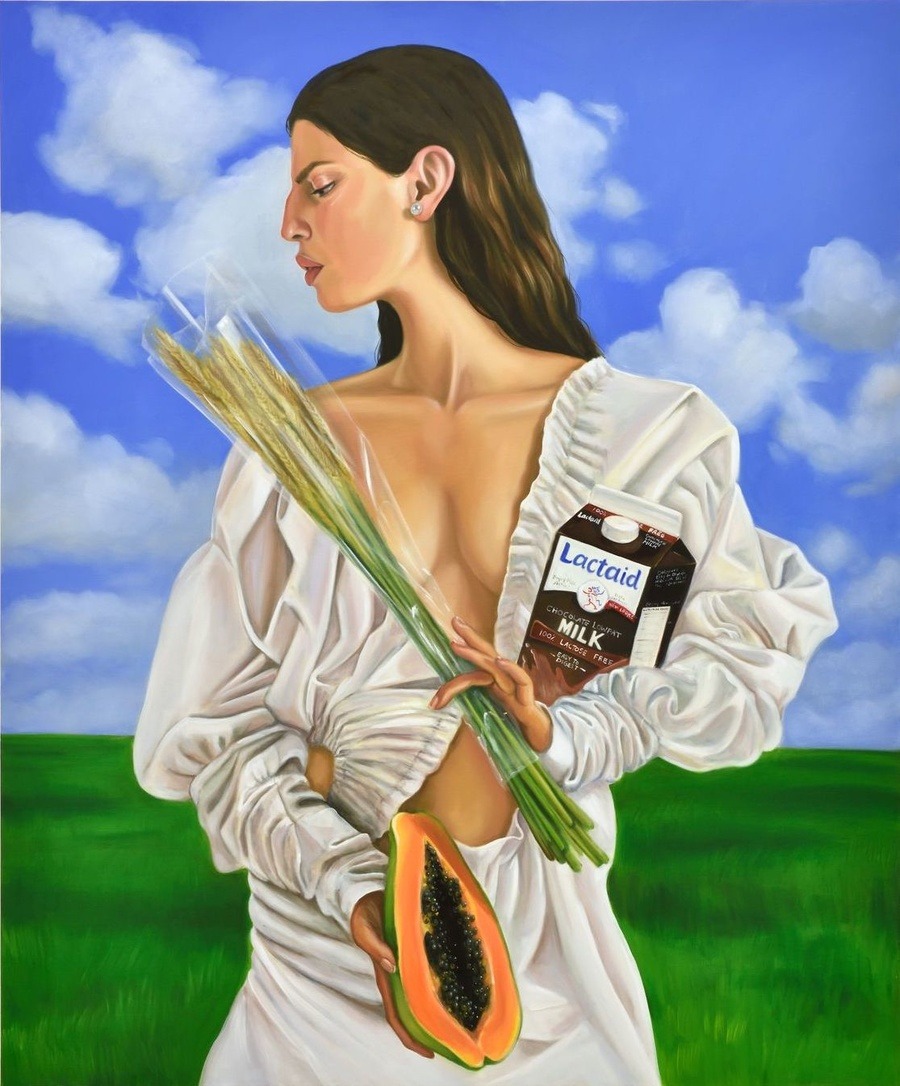 900x1086, 201 Kb / девка, папайя, колосья, букет, рисунок