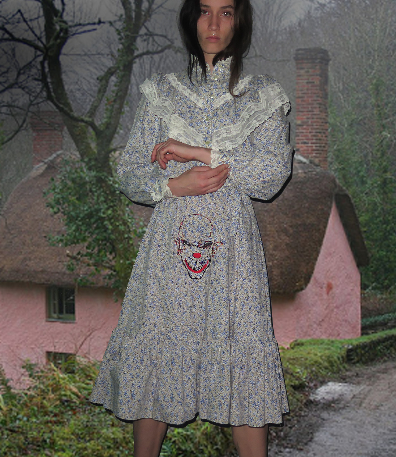 1280x1474, 619 Kb / дом, девка, платье, морда, монстр