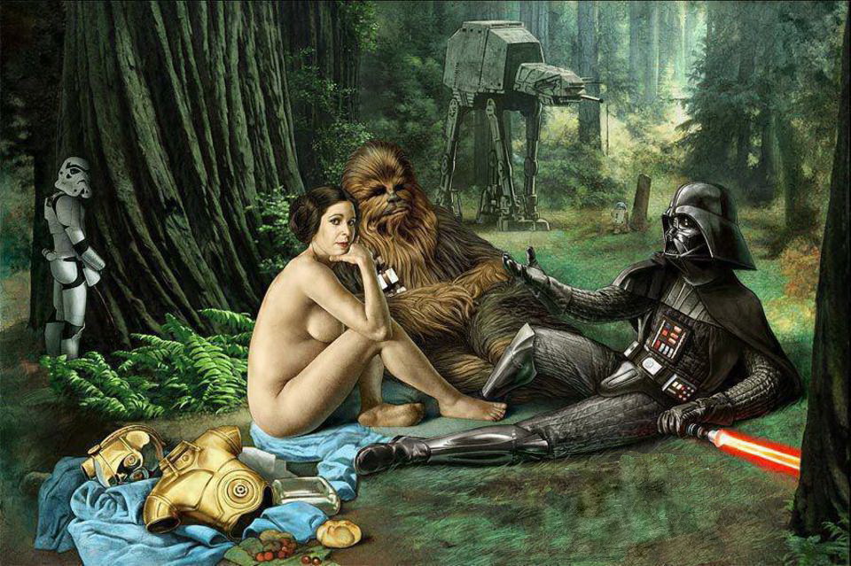 960x639, 225 Kb / звёздные, войны, лея, чубакка, вейдер, пикник, рисунок, Мане