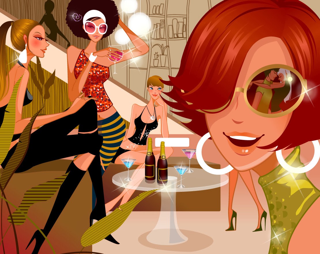 1111x882, 202 Kb / очки, вечеринка, серьги, бандана, шампанское, бокалы, каблуки