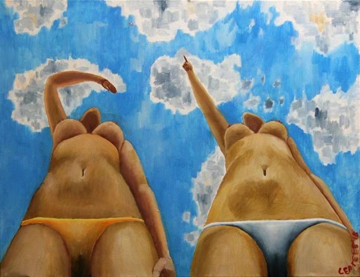 700x540, 62 Kb / Алексей Сергеев, Бабы и самолет, картина