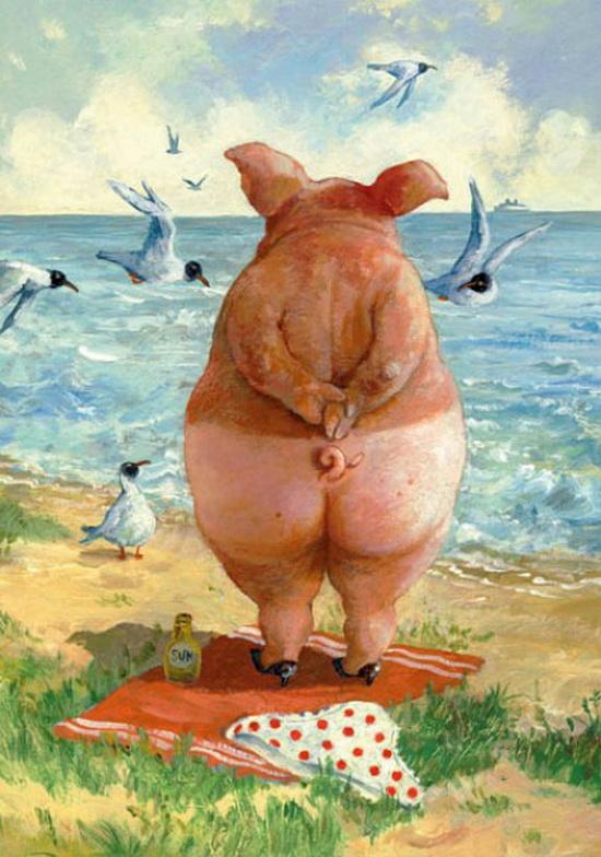 550x784, 67 Kb / след от загара, трусики, горошек, туфли, море, пароход, чайки, рисунок, свинья