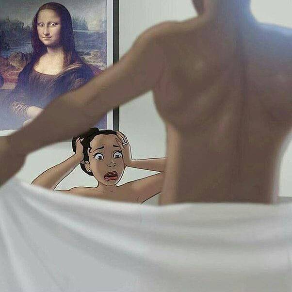 602x602, 30 Kb / джоконда, мона лиза, удивление, взгляд, полотенце