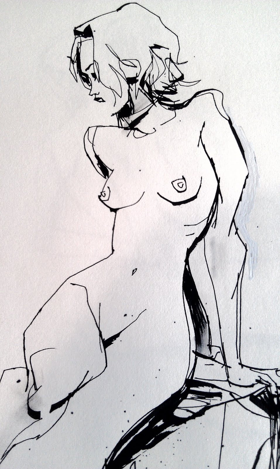 957x1600, 216 Kb / рисунок, голая, графика, ч/б