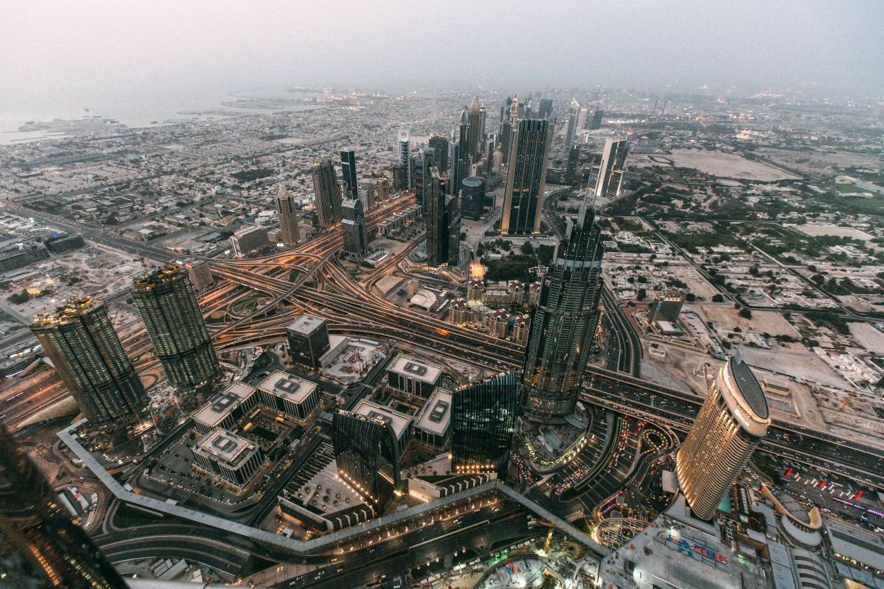 1280x853, 608 Kb / город, небоскреб, дома, дороги, огни, берег, развязка