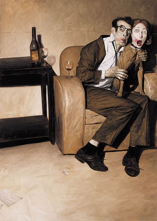 540x759, 64 Kb / мужик, кресло, бухлишко, собака, голова, рисунок, phil hale