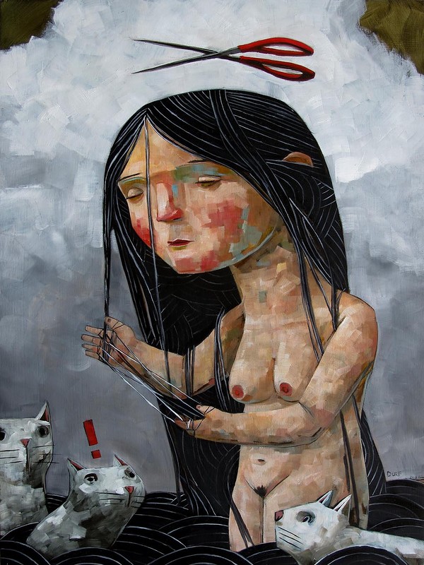 600x800, 143 Kb / девка, кошки, ножницы, рисунок