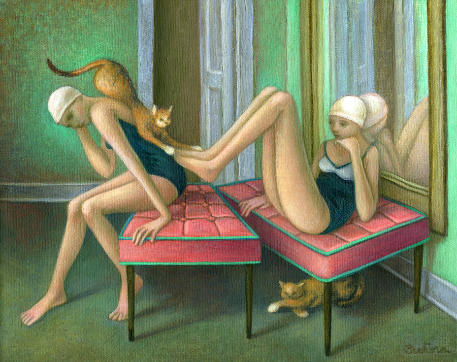 900x713, 278 Kb / кошки, пловчихи, зеркало