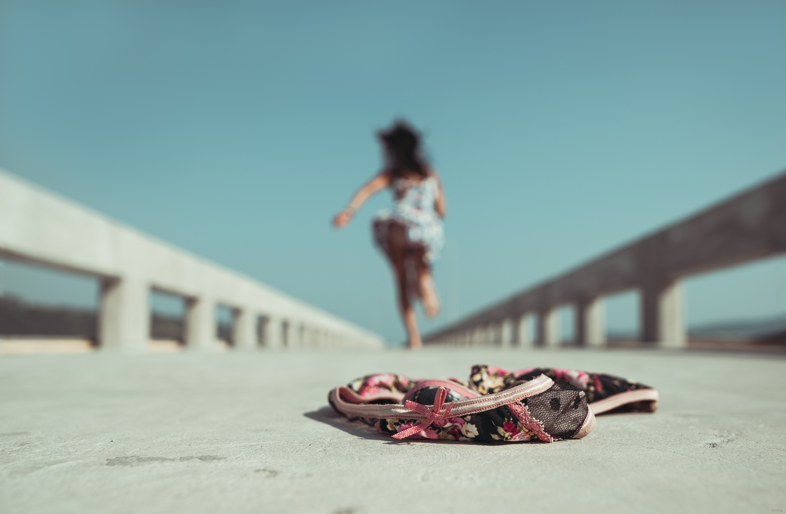 2500x1634, 611 Kb / убегает, бежит, трусы, трусики, плавки, платье, мост