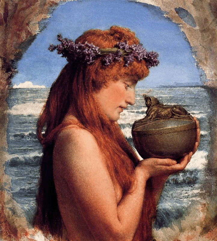 722x800, 417 Kb / рыжая, чаша, лев, венок, море, воды, небо, картина, сфинкс