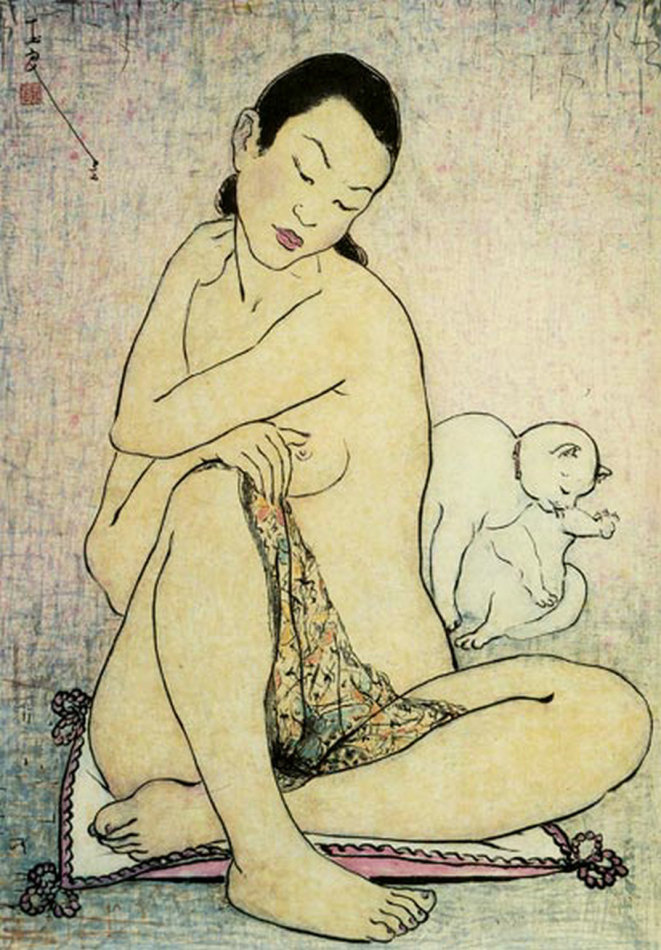 661x950, 157 Kb / девка, кошка, азиатка, рисунок, Пань Юйлян