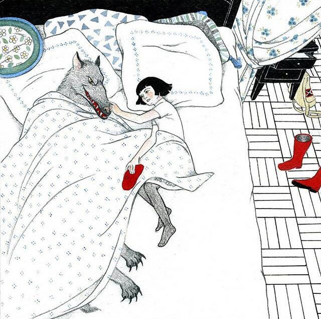 640x635, 98 Kb / Волк, красная шапочка, постель