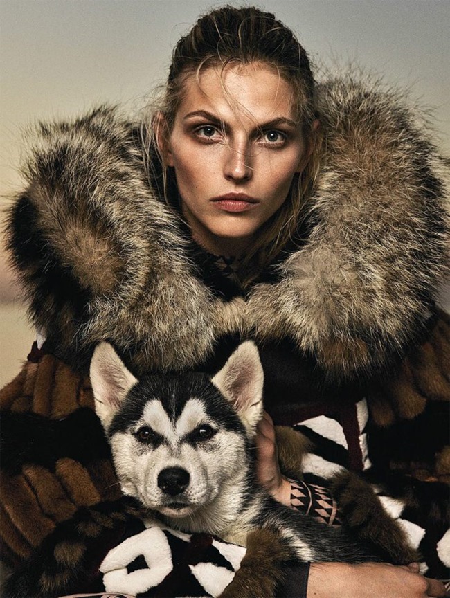 650x864, 218 Kb / девушка, шуба, мех, собака, хаски, взгляд, суровый