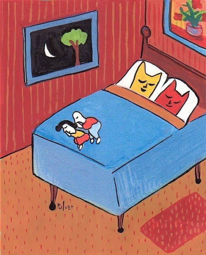 795x984, 173 Kb / кровать, коты, картины