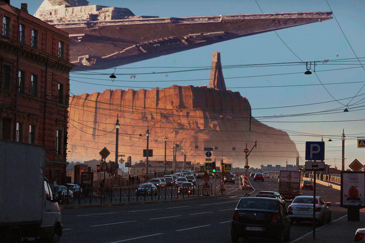 1200x800, 162 Kb / фотошоп, star wars, звёздные войны, город, дорога