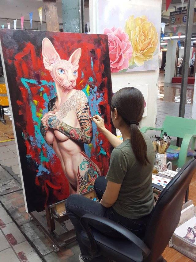 640x853, 90 Kb / девка, кошка, сфинкс, рисунок, тату