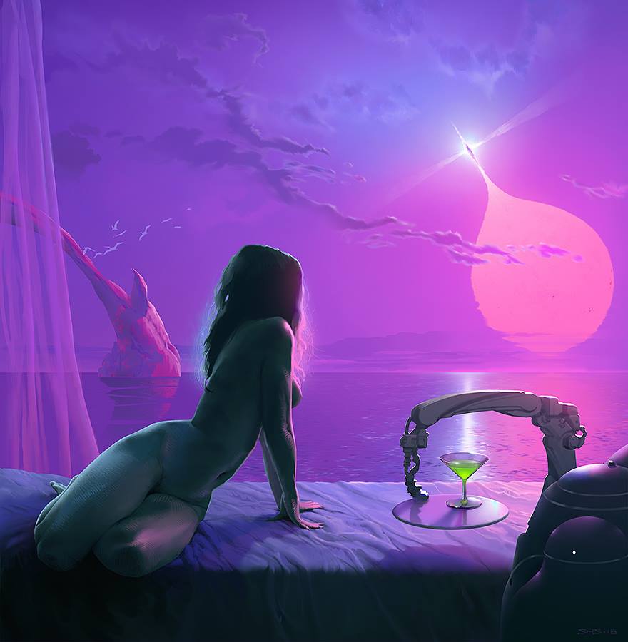 880x900, 55 Kb / квазар, небо, бокал, робот, Steven Stahlberg