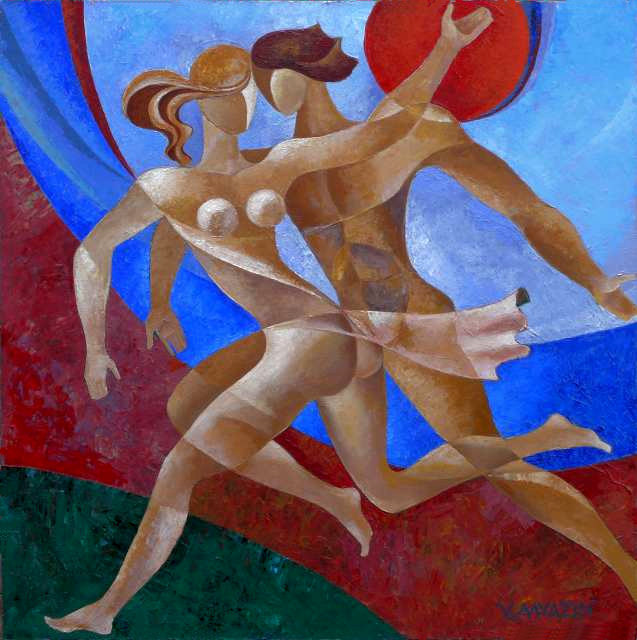 637x640, 81 Kb / пара, двое, рисунок, бег, солнце, Vasily Myazin