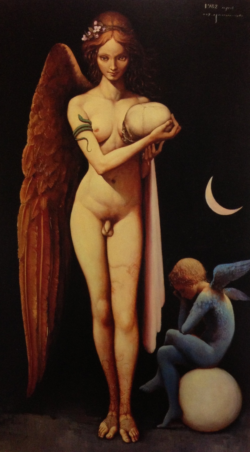 1061x1920, 338 Kb / ангел, крылья, змея, череп, рисунок, хуй