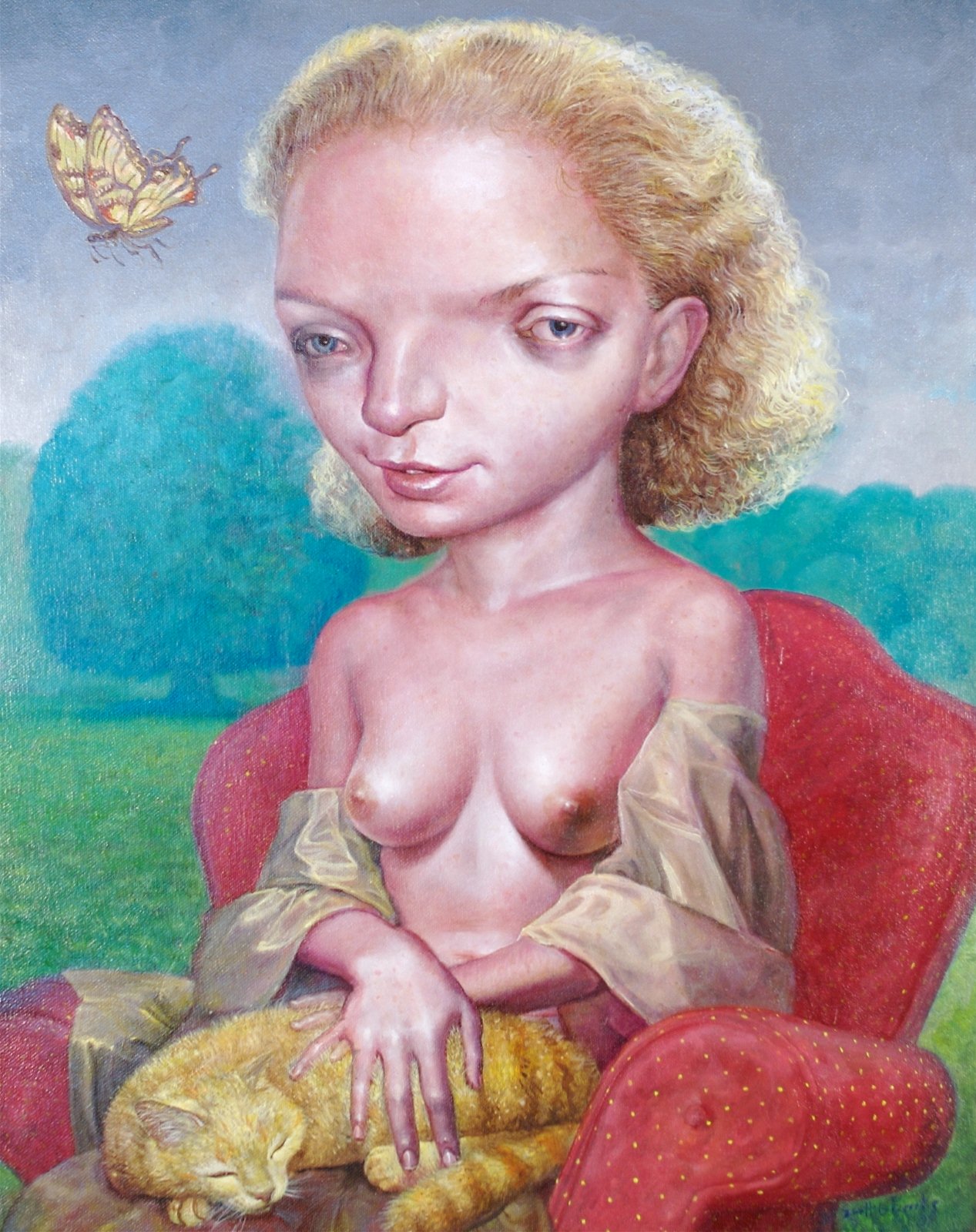 1267x1600, 391 Kb / девка, кошка, бабочка, рисунок, Scott Brooks, Natural Beauty