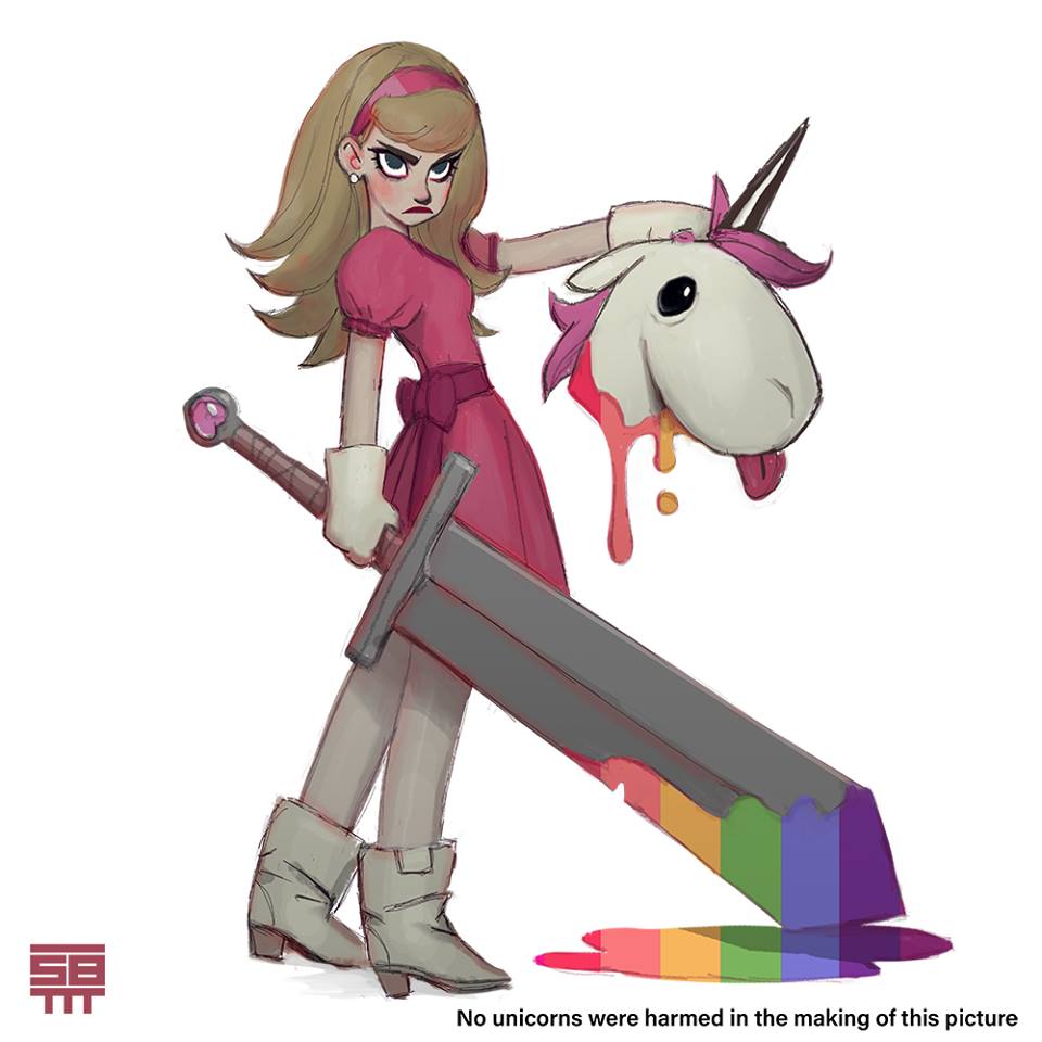 960x960, 61 Kb / меч, голова, единорог, радуга, кровь, Serge Birault