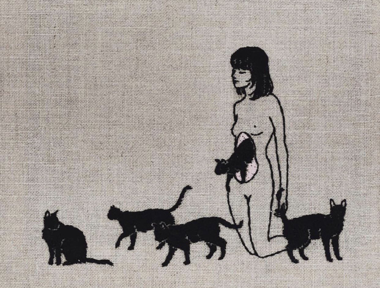 1242x942, 358 Kb / девка, живот, кошки, вышивка