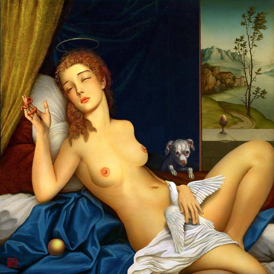 1080x1080, 153 Kb / девка, нимб, голубь, змея, собака, рисунок