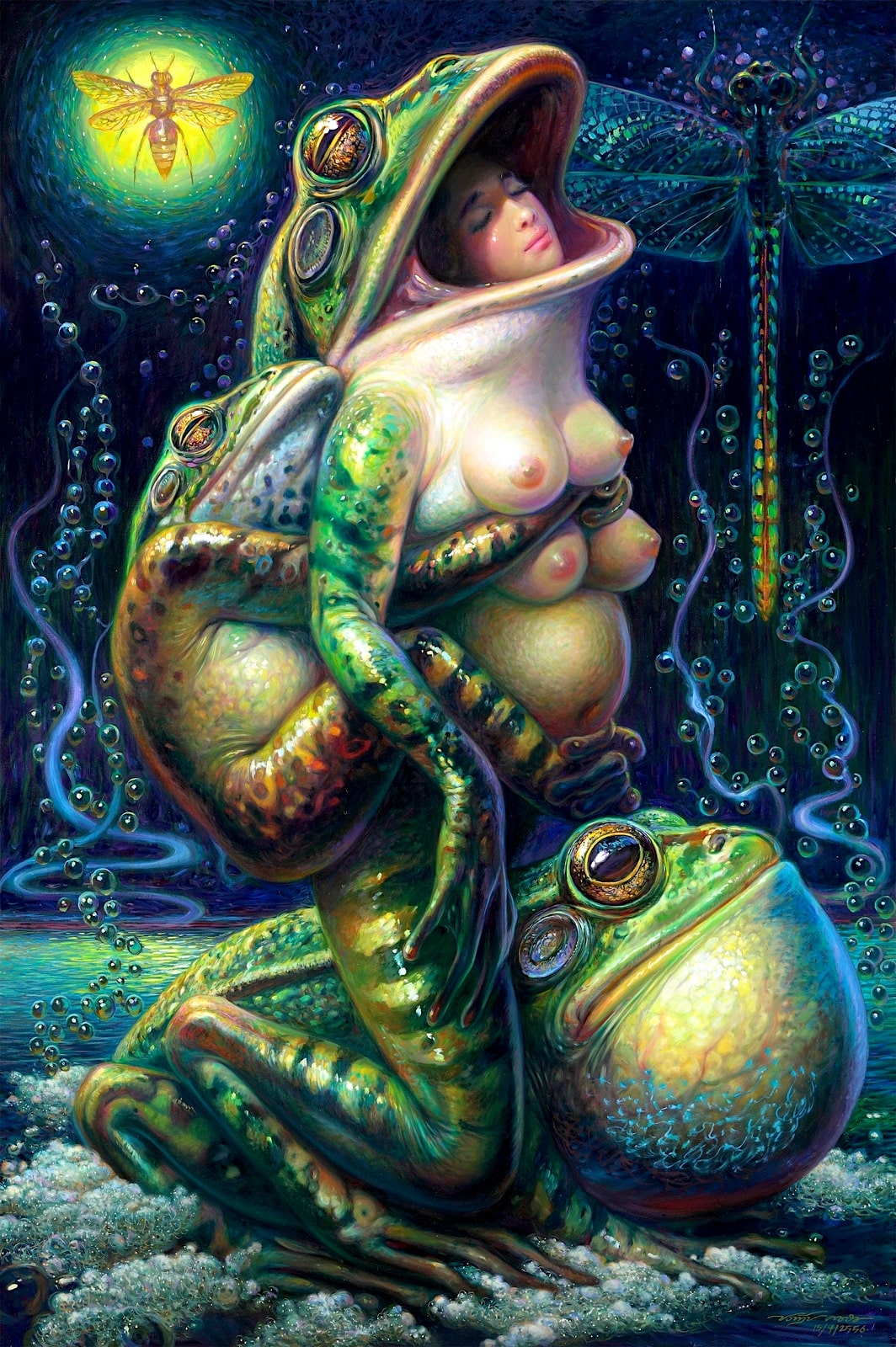 1064x1600, 500 Kb / девка, жаба, лягушка, стрекоза, рисунок, Наслаждение, Пратип Кохабуа