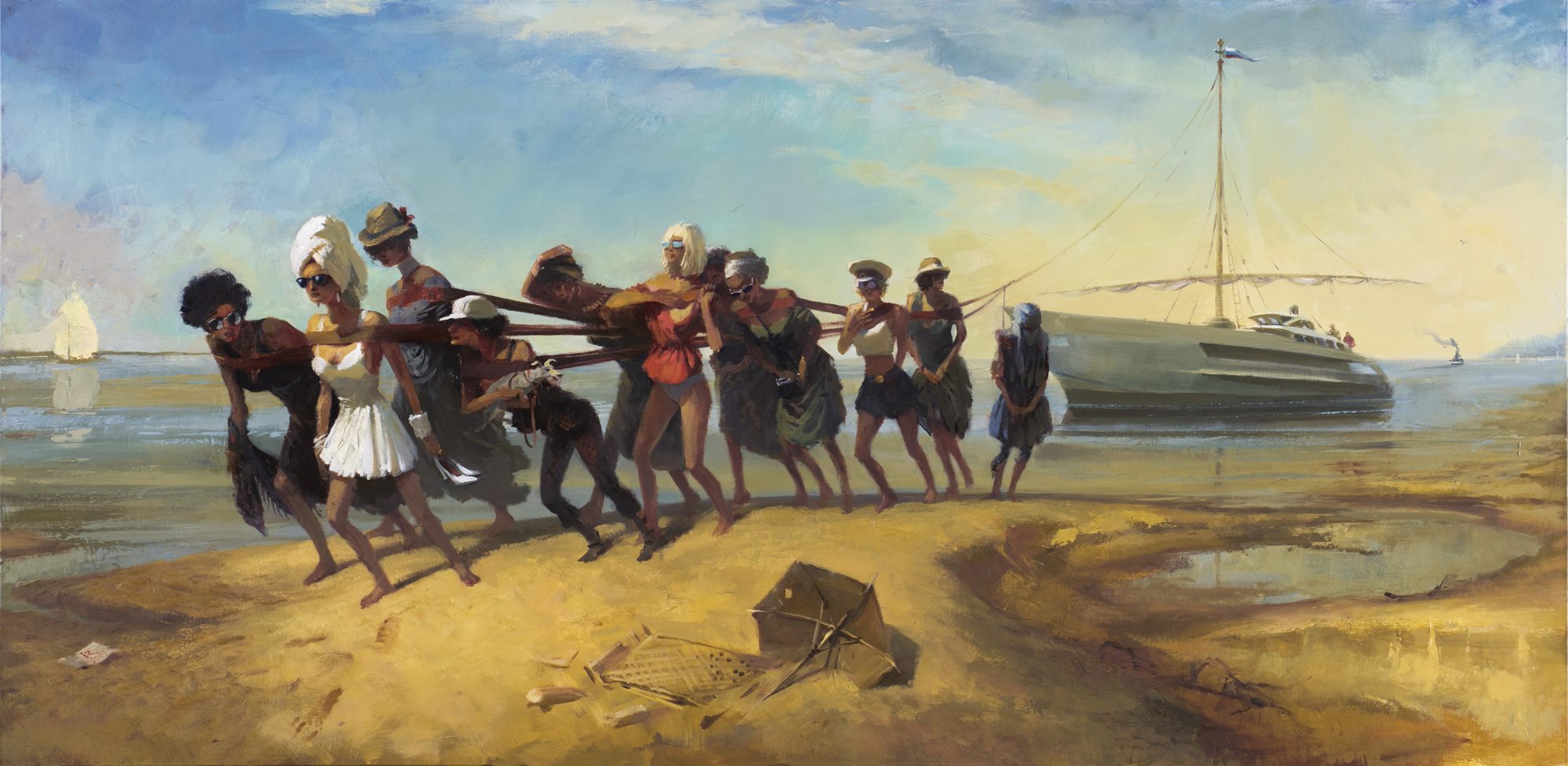 2000x977, 259 Kb / репин, бурлаки, яхта, Иван Разумов, Утро на Волге, 2019