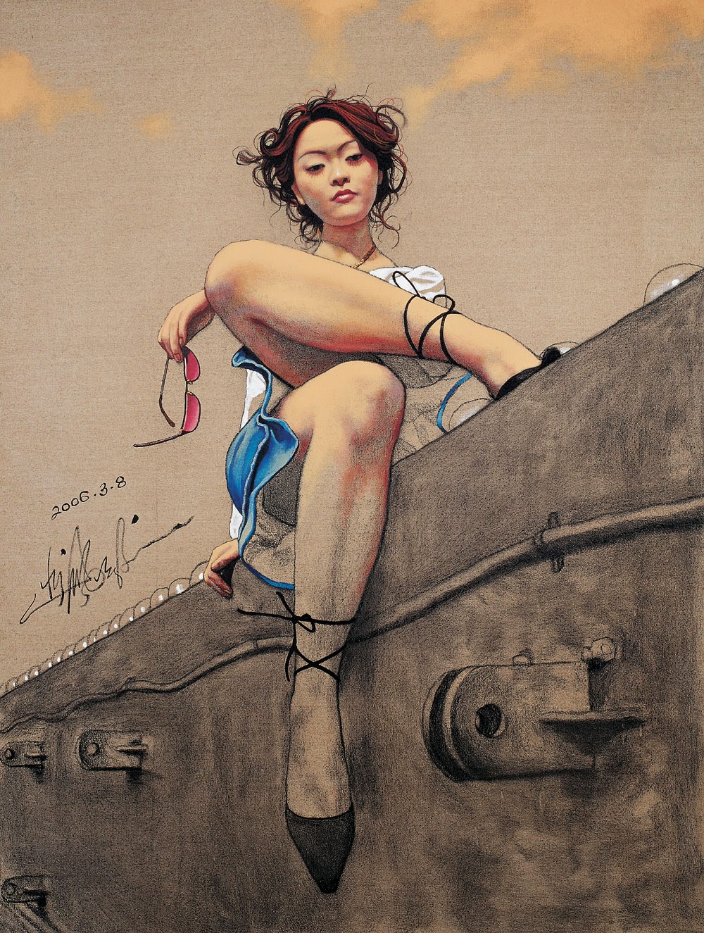 1000x1325, 480 Kb / девка, азиатка, очки, рисунок