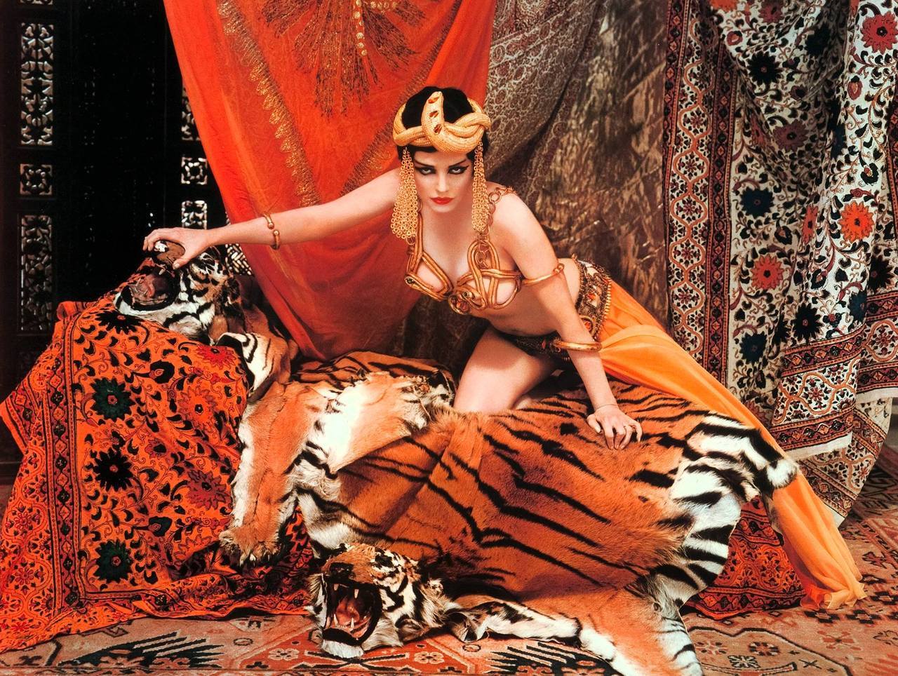 1280x964, 294 Kb / девка, ковёр, шкура, тигр