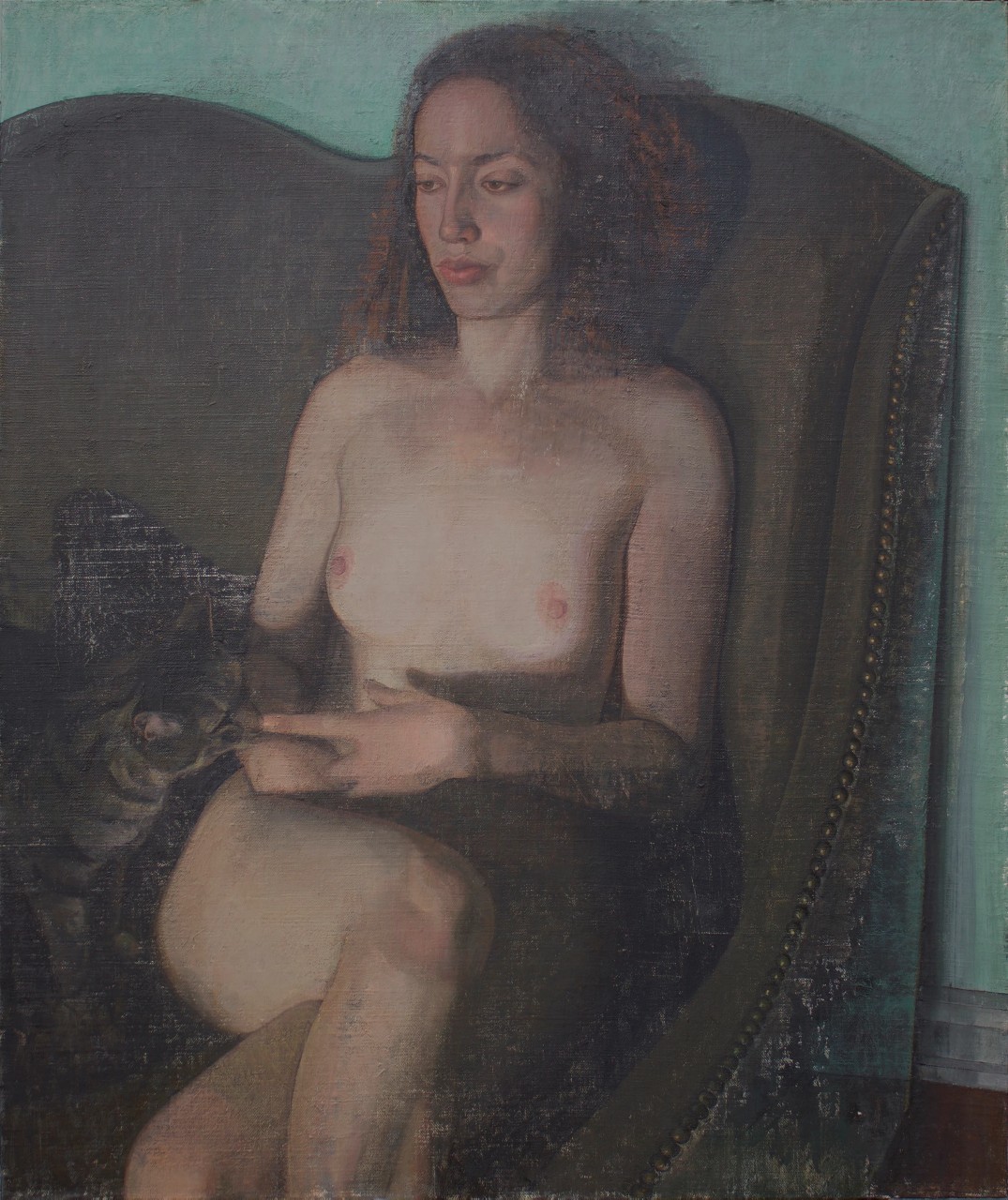 1075x1280, 311 Kb / девка, диван, кошка, рисунок, сложные, щи