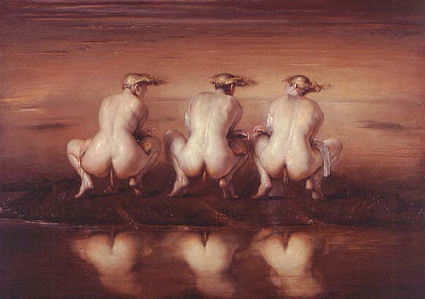 600x422, 31 Kb / берег, воды, какашки, женщины, сидят, картина, говно, дефекация, трое