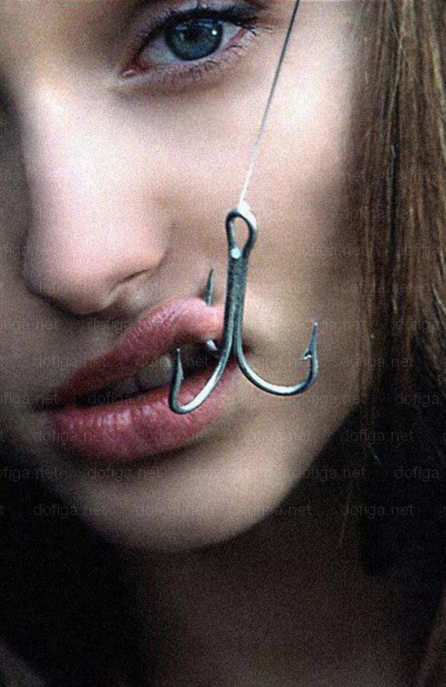 649x1000, 179 Kb / девка, губа, рыболовный, крюк, крючок