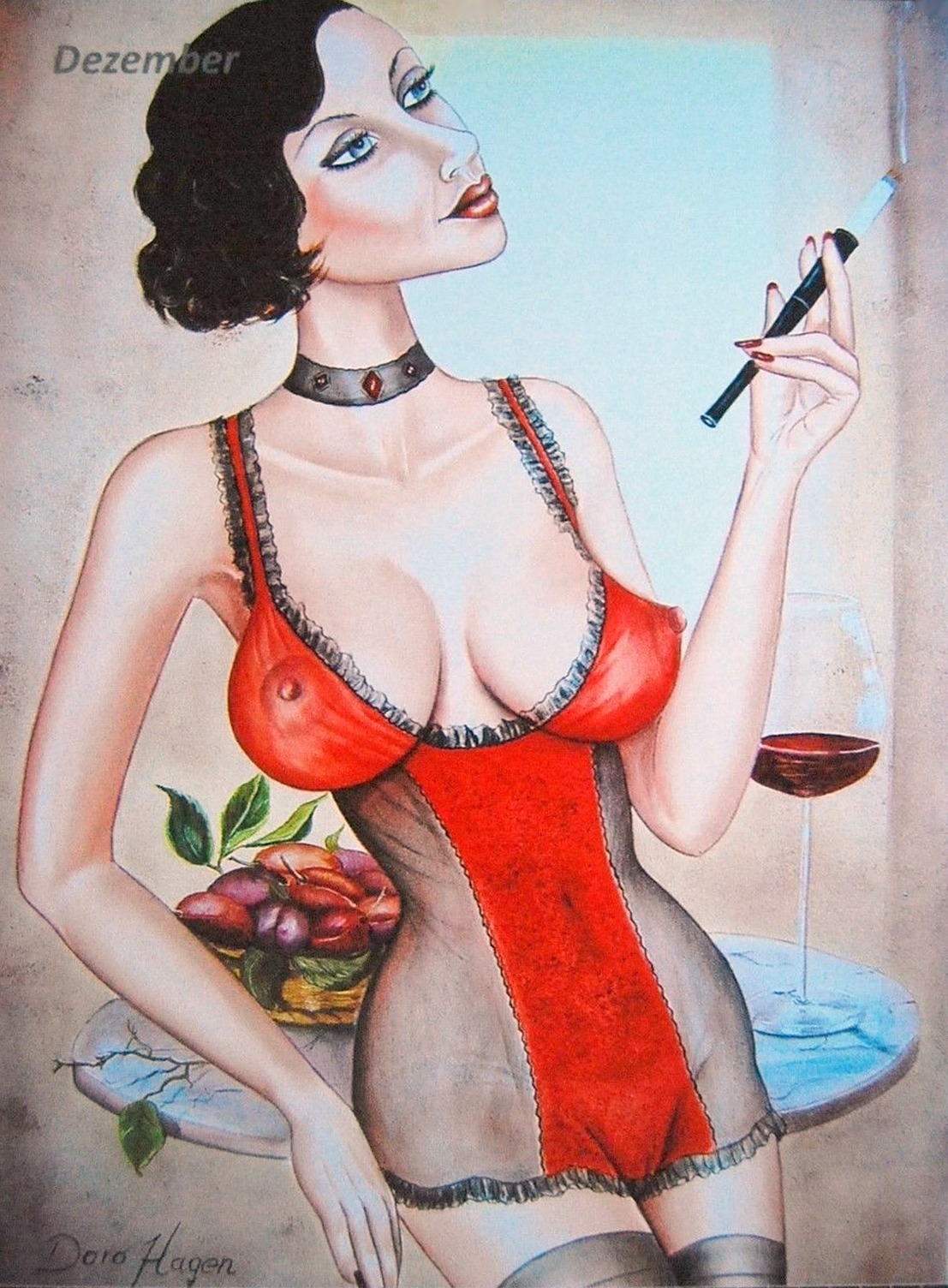 1107x1504, 430 Kb / Сигарета, мундштук, бокал вина, фрукты