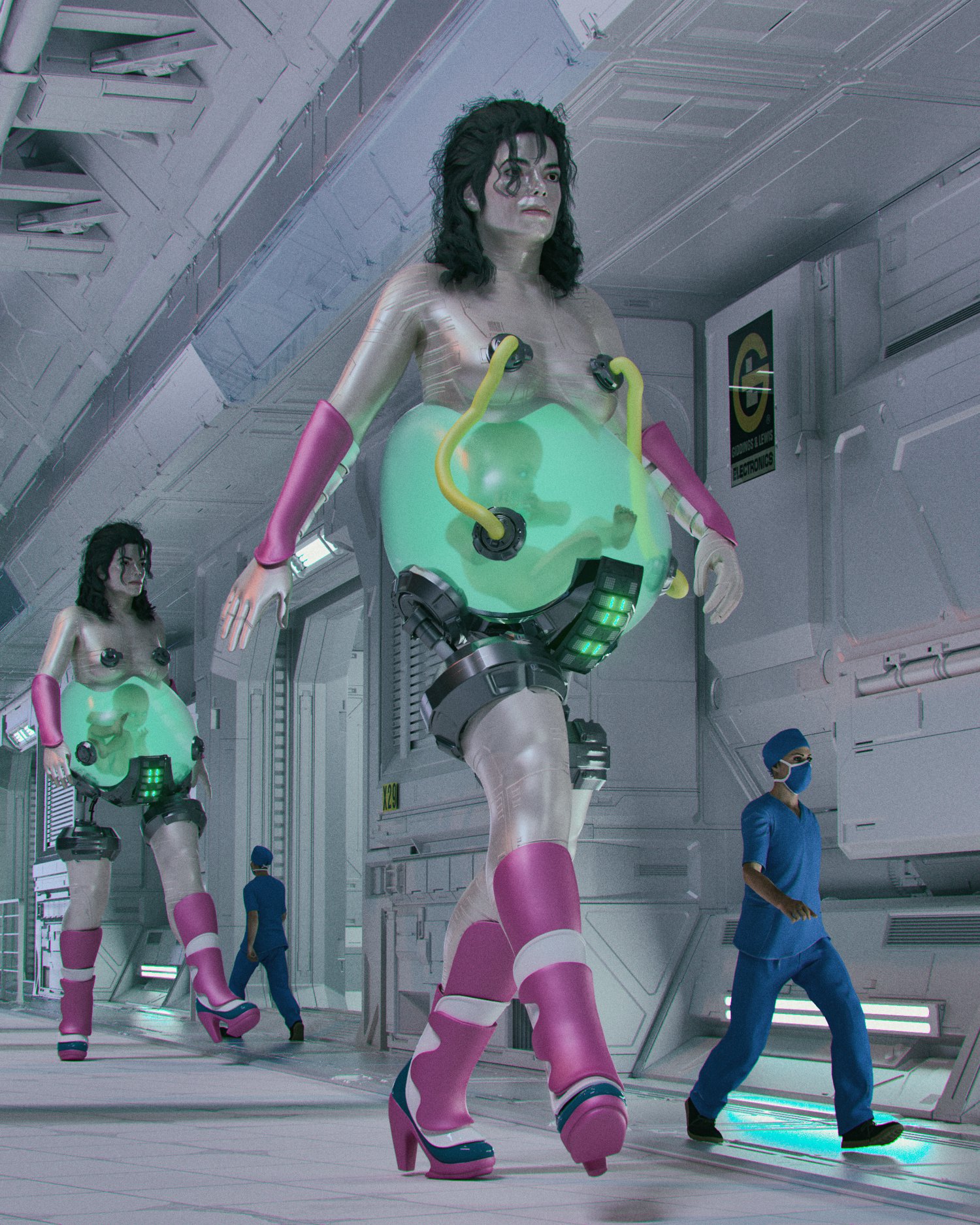 1500x1875, 557 Kb / Майкл Джексон, боты, плод, робот, врачи, beeple