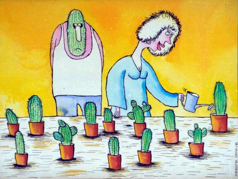 960x722, 89 Kb / жена, муж, кактусы, лейка, Вячеслав Шилов