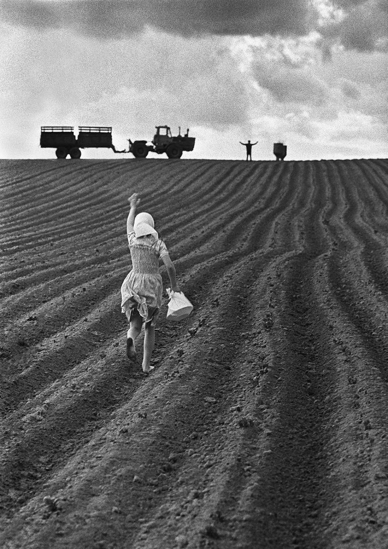 778x1100, 220 Kb / Трактор, поле, обед, женщина, привет, ч/б