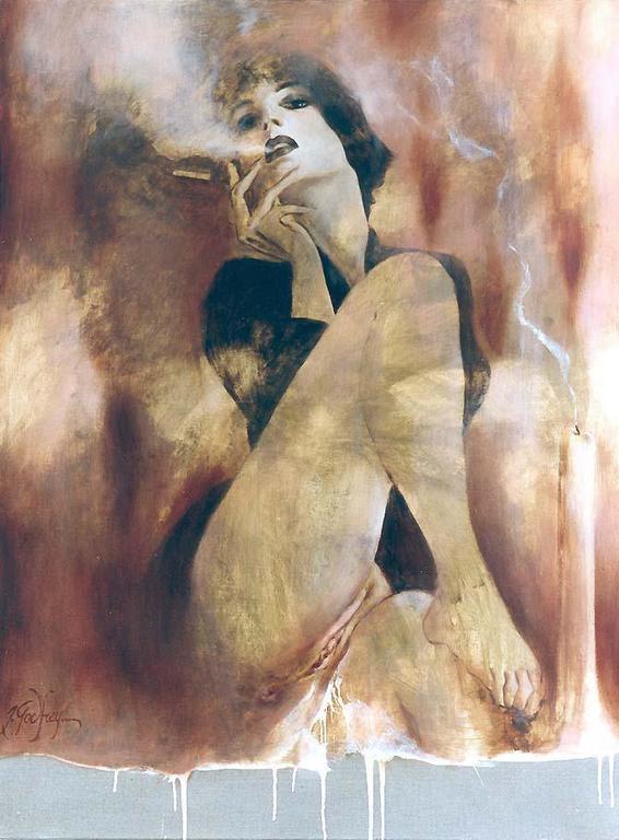 566x768, 62 Kb / девка, сигарета, рисунок, вагина