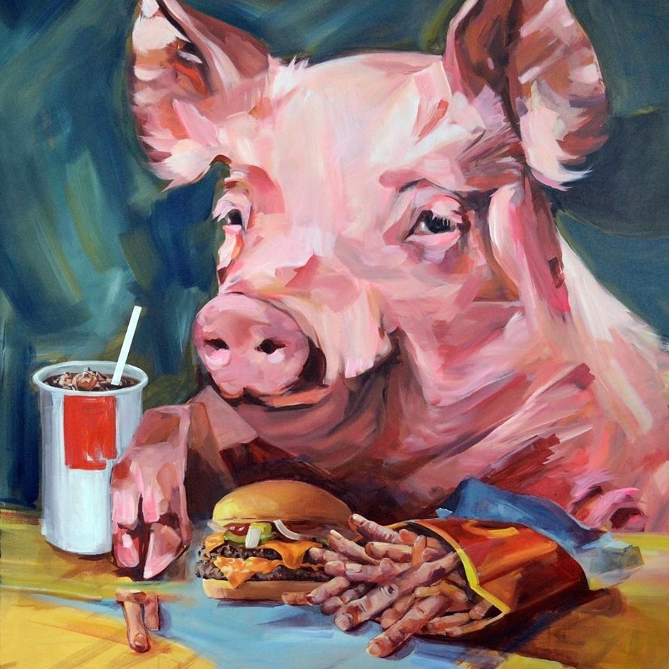 960x960, 237 Kb / свинья, хрючево, макдак, рисунок, гамбургер, кола