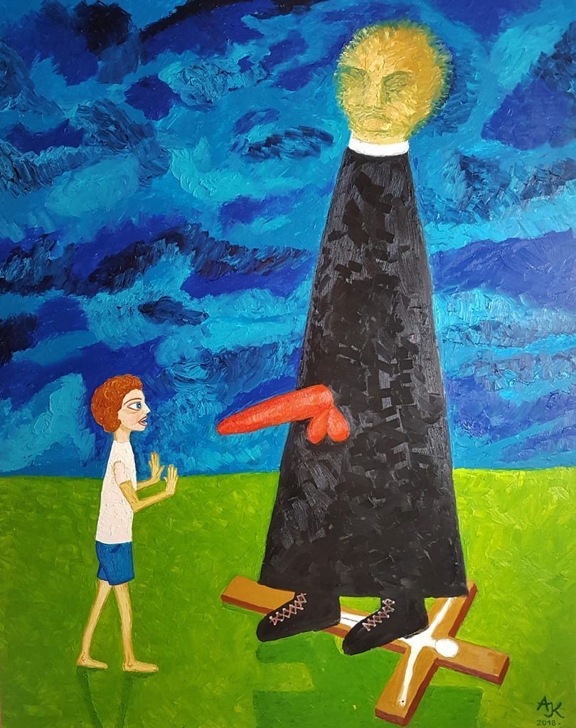 810x1024, 151 Kb / священник, распятие, рисунок, Aldona Jablonska-Klimczak, Qvo vadis ecclesiae