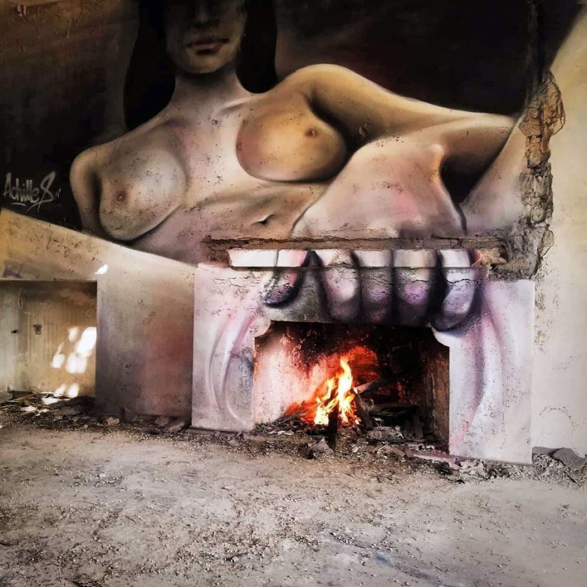 1200x1200, 317 Kb / печь, камин, граффити, девка, очаг, чрево, огонь