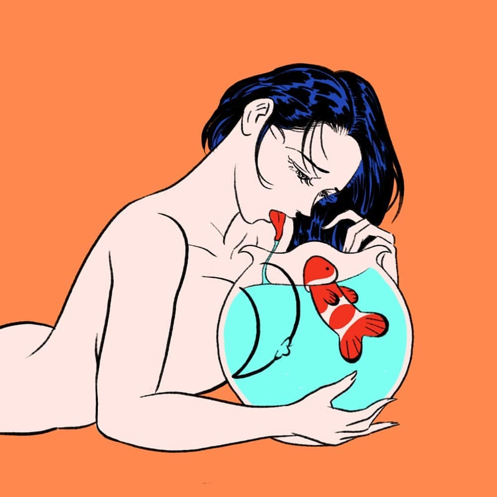 1000x1000, 71 Kb / девка, аквариум, язык, членорыбка, рисунок