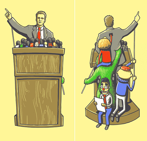 500x481, 76 Kb / политик, трибуна, микрофоны, клоуны, марионетка